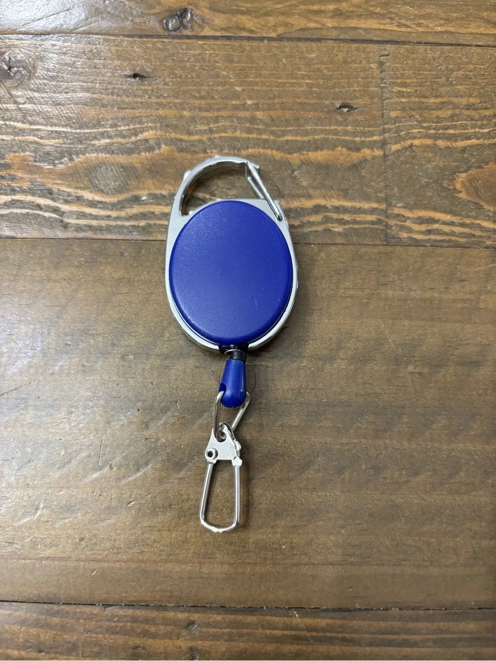 Blue Retractable Keychain Badge Reel with Carabiner Clip